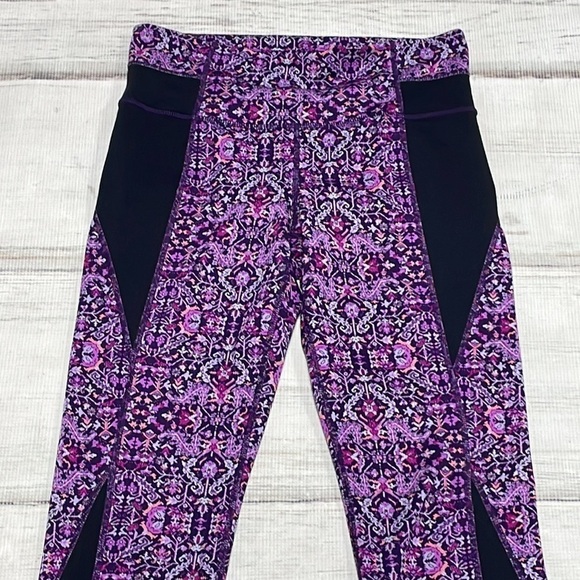 Athleta Leggings Crops Purple Floral Athleisure Activewear Size Small Tall - Picture 2 of 12